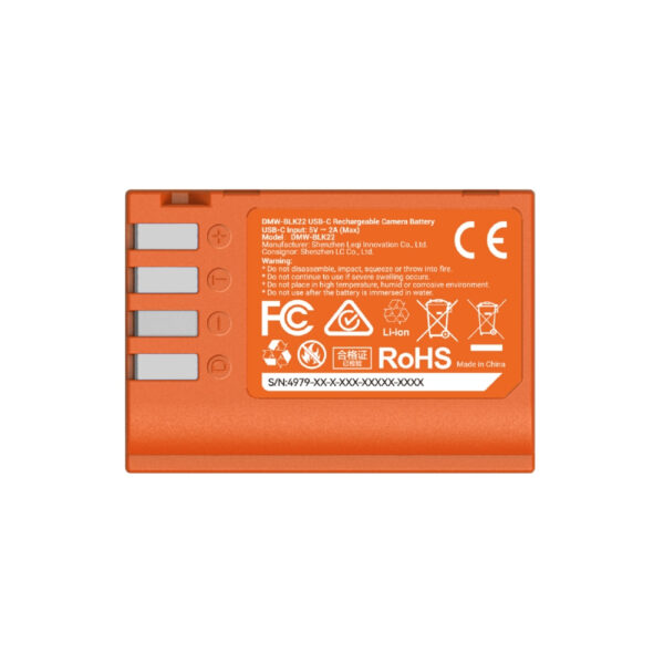 SmallRig 4979 DMW BLK22 USB C Rechargeable Camera Battery oranje