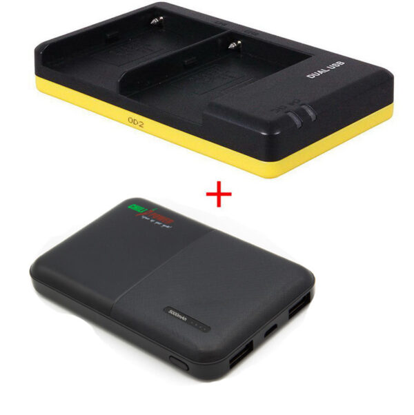 Powerpakket Deluxe: NP-FM50 duo oplader + 5000mAh Powerbank voor 2 Sony accu's NP-FM30 / NP-FM50
