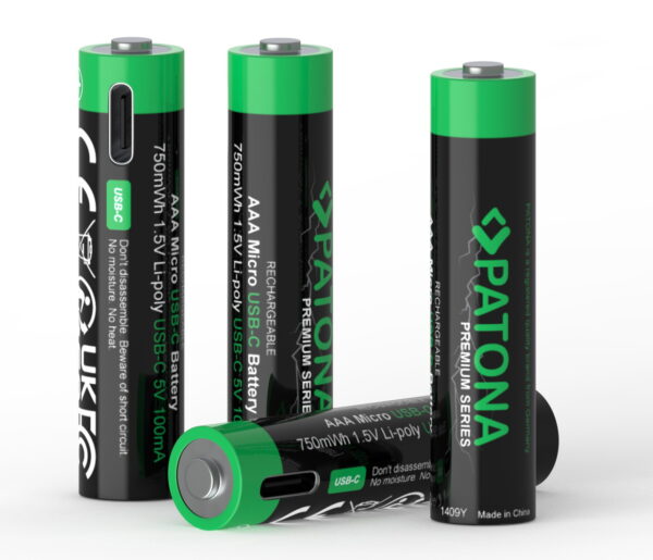 4 x AAA oplaadbare batterijen, USB-C aansluiting - 1,5V - 500mAh