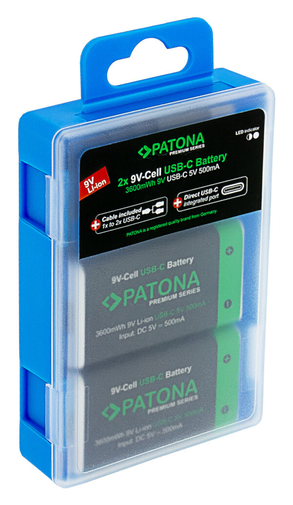 Set van 2 x 9V oplaadbare batterijen, met USB-C aansluiting
