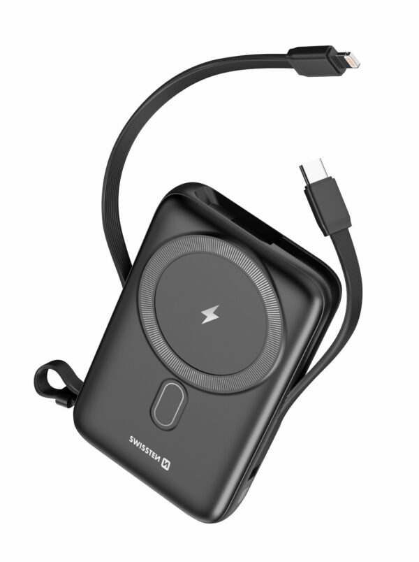 Swissten Swissten Powerbank Magsafe Compatible - 10.000 mAh - 20W - Ingebouwde kabels - Zwart