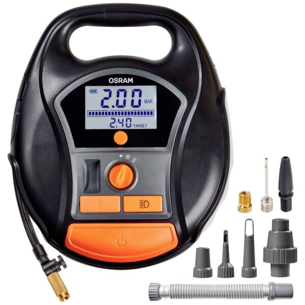 Osram Automotive TYREinflate 6000 Compressor 5.5 bar Automatische afschakeling, Digitaal display, Met werklamp, Met Powerbank-functie, 12- en 230V-laadbaar,